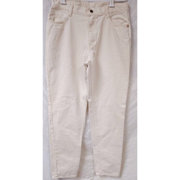 Vtg Lee Womens 15 Long High Waisted Ivory Tapered Denim Jeans Made in USA 32X33 - Picture 1 of 9